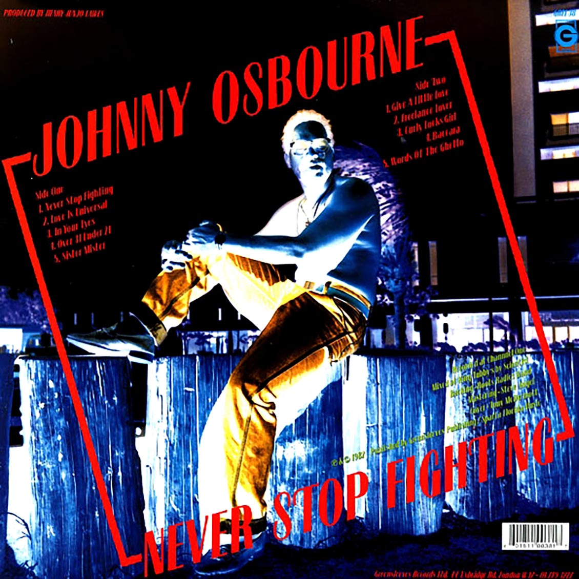 Johnny Osbourne - Never Stop Fighting vinyl LP back cover