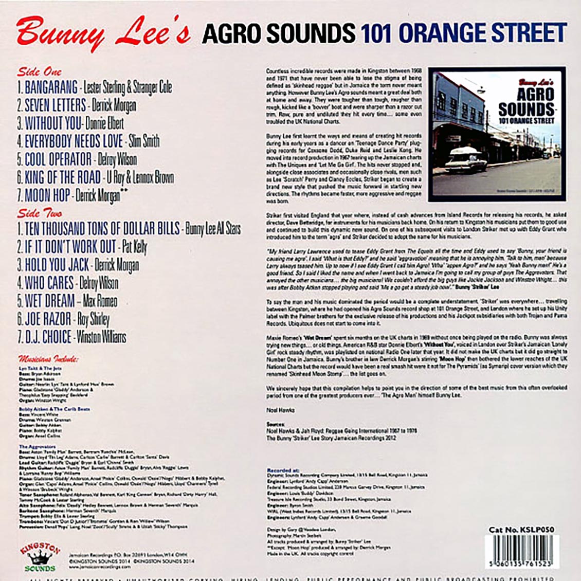 Delroy Wilson, Slim Smith, Lester Sterling, Etc. - Bunny Lee's Agro Sounds: 101 Orange Street (180g) vinyl LP back cover