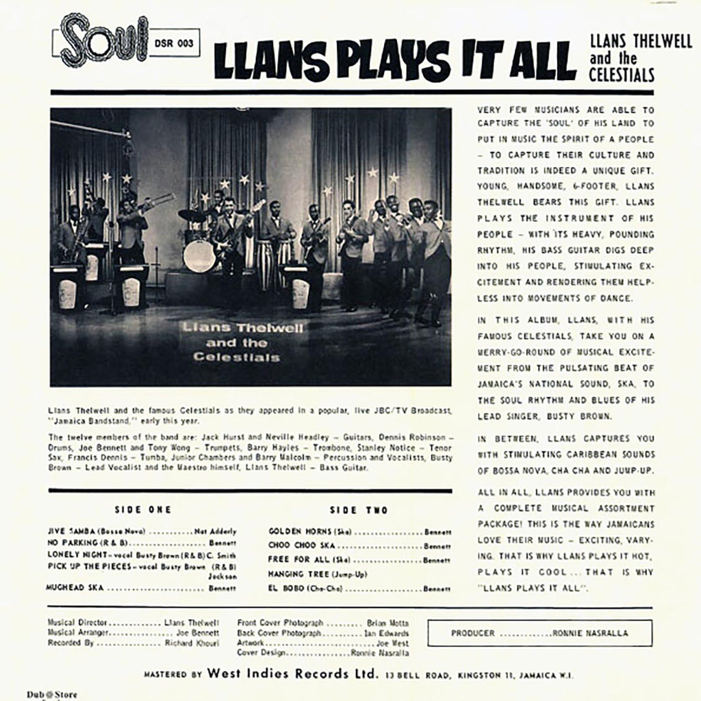 Llans Thelwell & The Celestials - Llans Plays It All (Japan) (Japan press) vinyl LP back cover