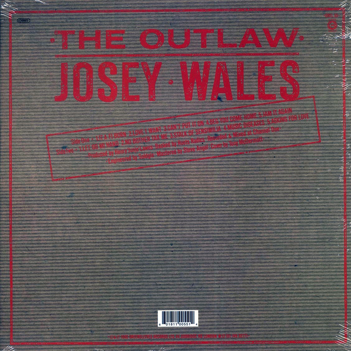 Josey Wales - The Outlaw vinyl LP back cover