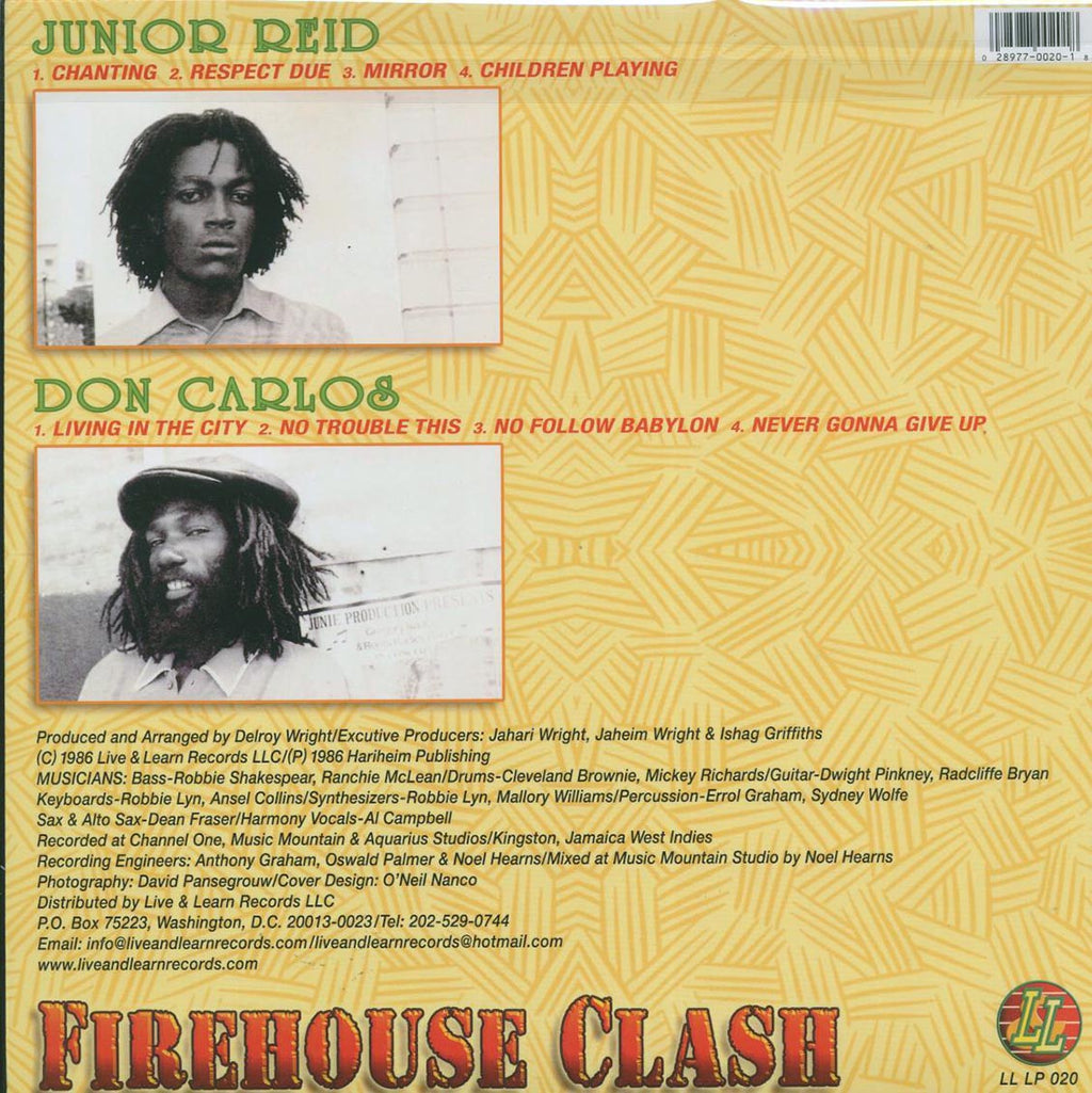 Jr. Reid, Don Carlos - Firehouse Clash vinyl LP back cover
