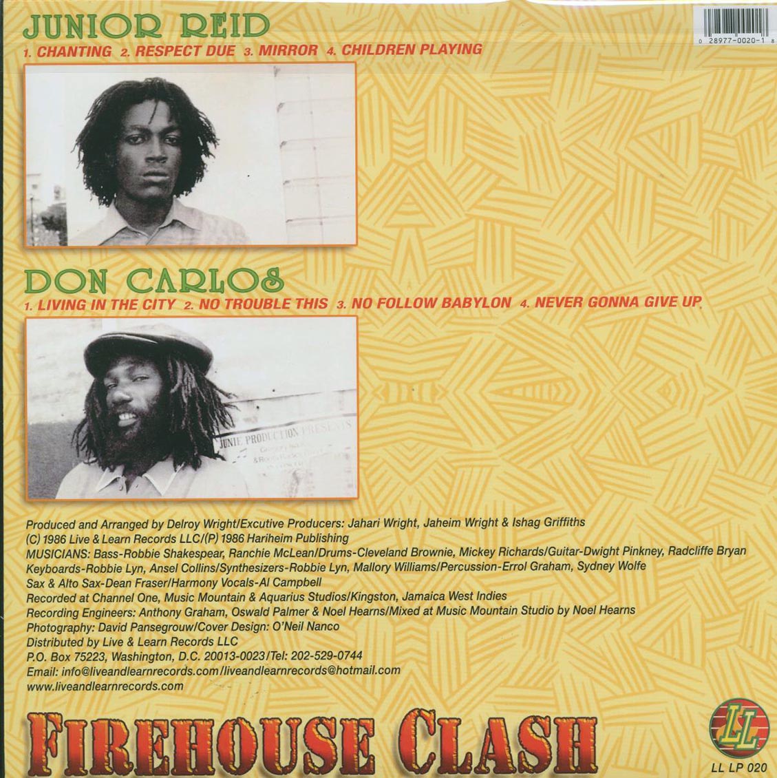 Jr. Reid, Don Carlos - Firehouse Clash vinyl LP back cover