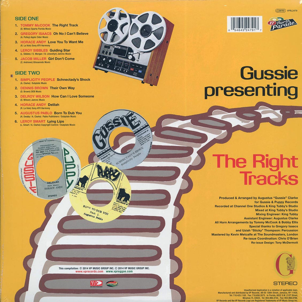 Jacob Miller, Augustus Pablo, Simplicity People, Horace Andy, Etc. - Gussie Presenting The Right Tracks vinyl LP back cover