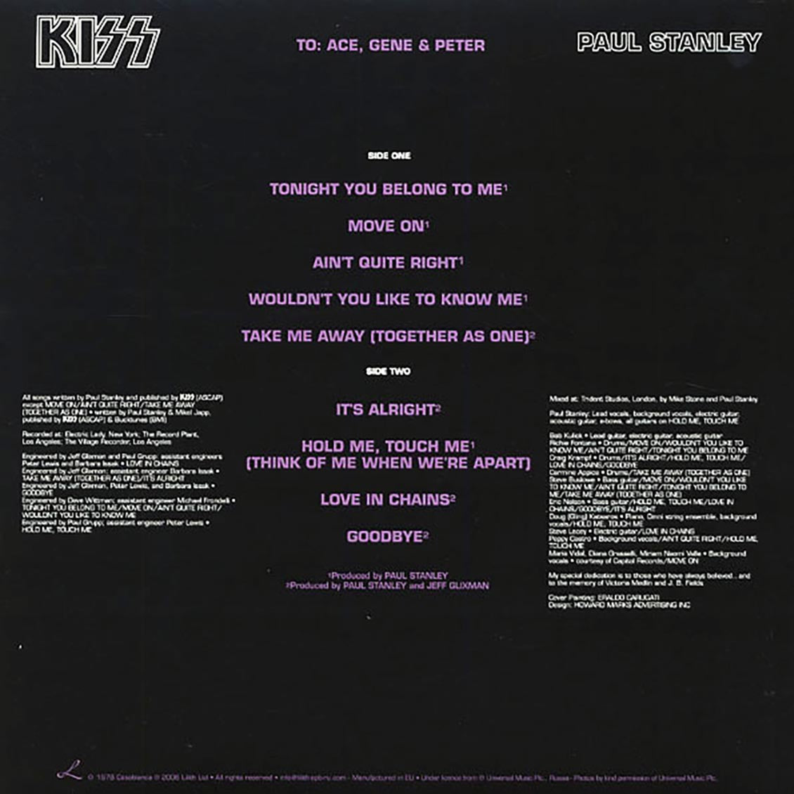 Kiss - Paul Stanley (picture disc) vinyl LP back cover