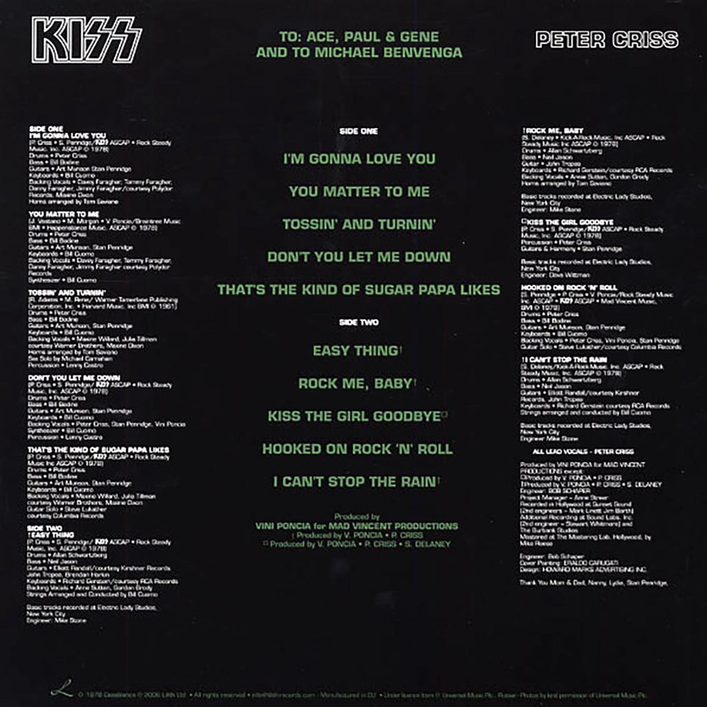 Kiss - Peter Criss (picture disc) vinyl LP back cover