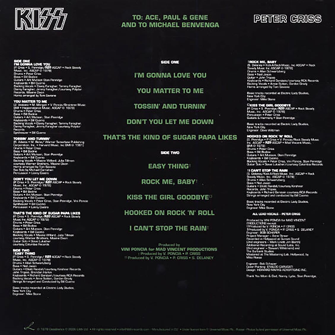 Kiss - Peter Criss (picture disc) vinyl LP back cover