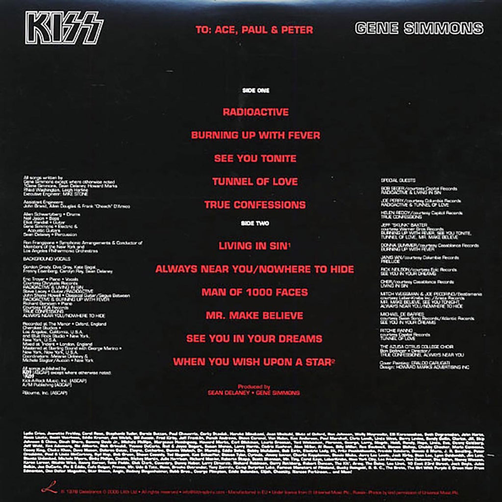 Kiss - Gene Simmons (picture disc) vinyl LP back cover