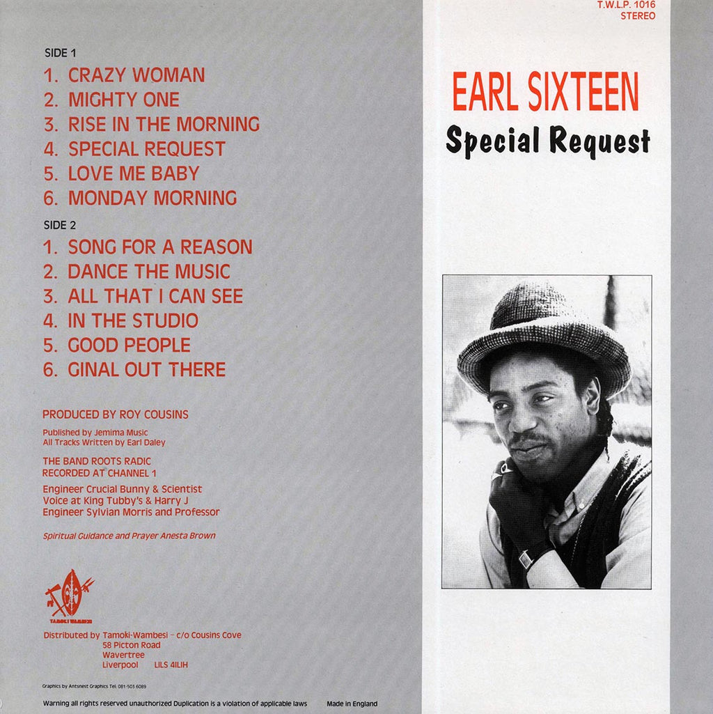 Earl Sixteen - Special Request vinyl LP back cover