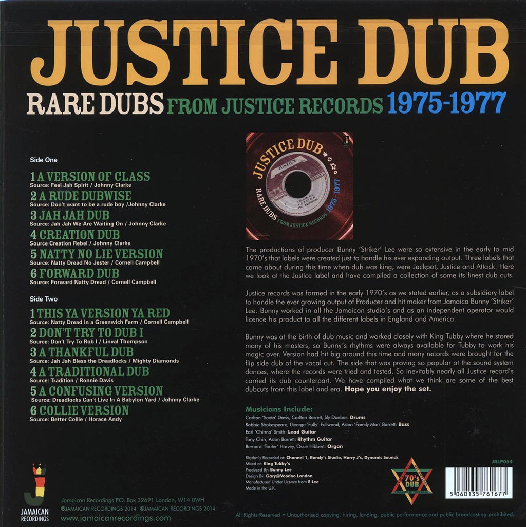 King Tubby - Justice Dub: Rare Dubs From Justice Records 1975-1977 (180g) vinyl LP back cover