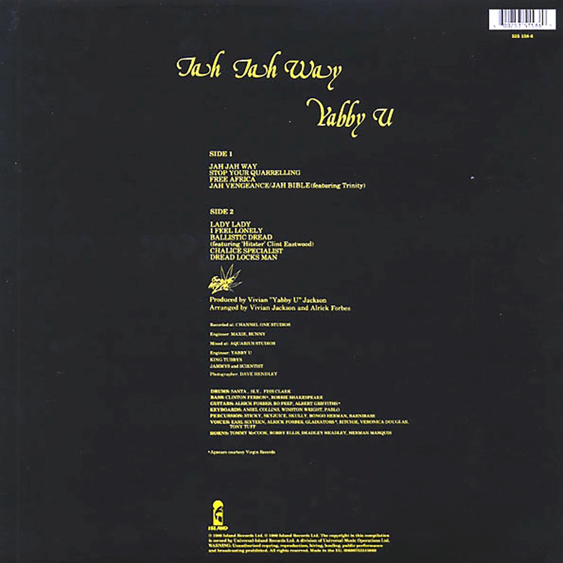 Yabby You - Jah Jah Way (180g) vinyl LP back cover