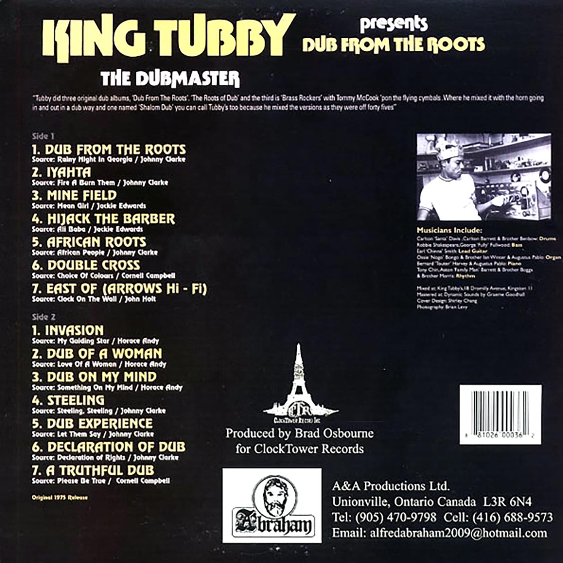 King Tubby - Dub From The Roots (The Dubmaster Presents) vinyl LP back cover