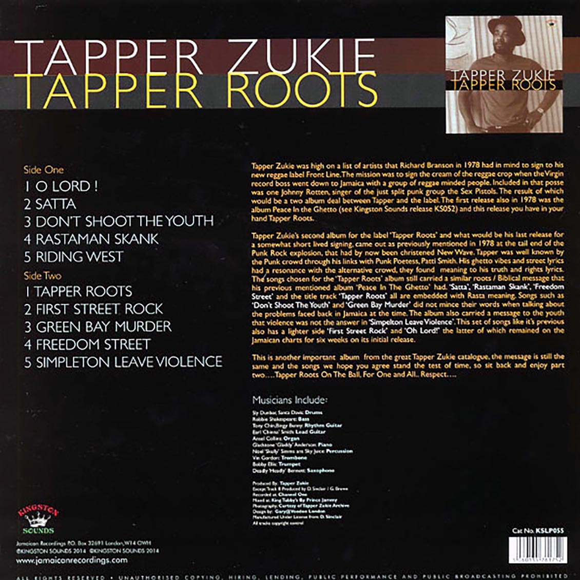 Tappa Zukie - Tapper Roots (180g) vinyl LP back cover