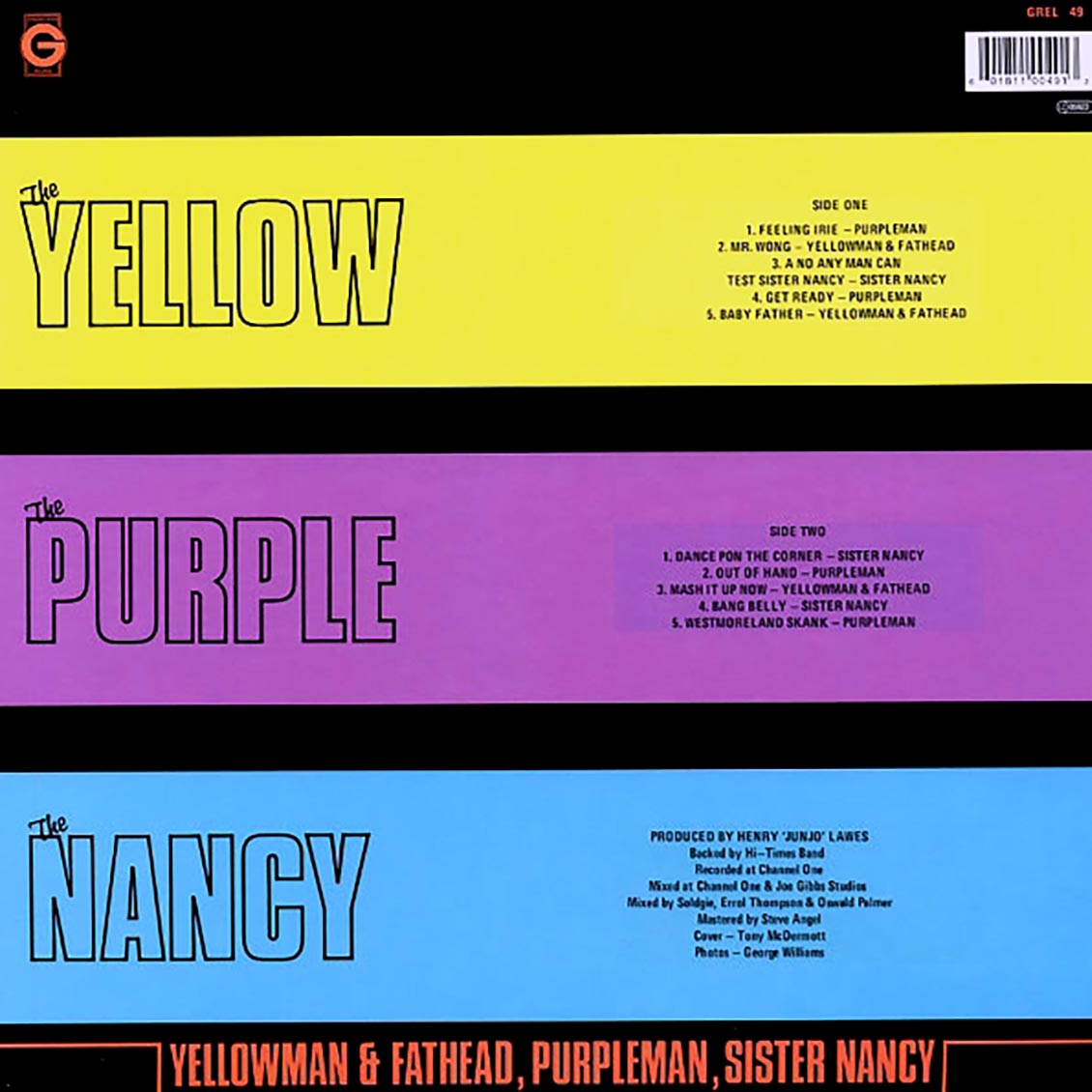 Yellowman, Fathead, Purpleman, Sister Nancy - The Yellow The Purple The Nancy vinyl LP back cover