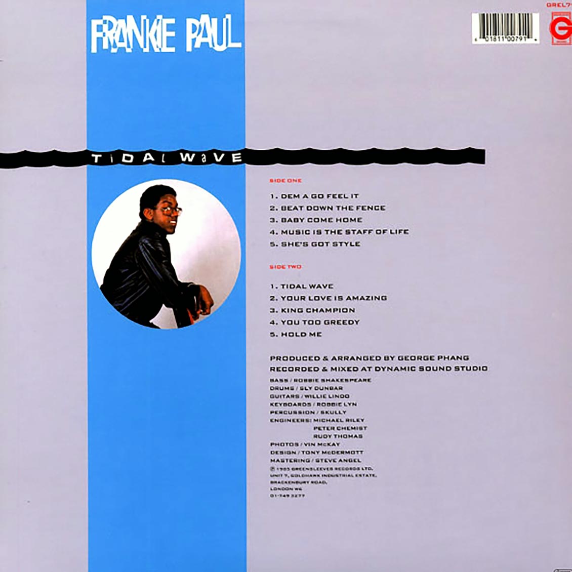Frankie Paul - Tidal Wave vinyl LP back cover