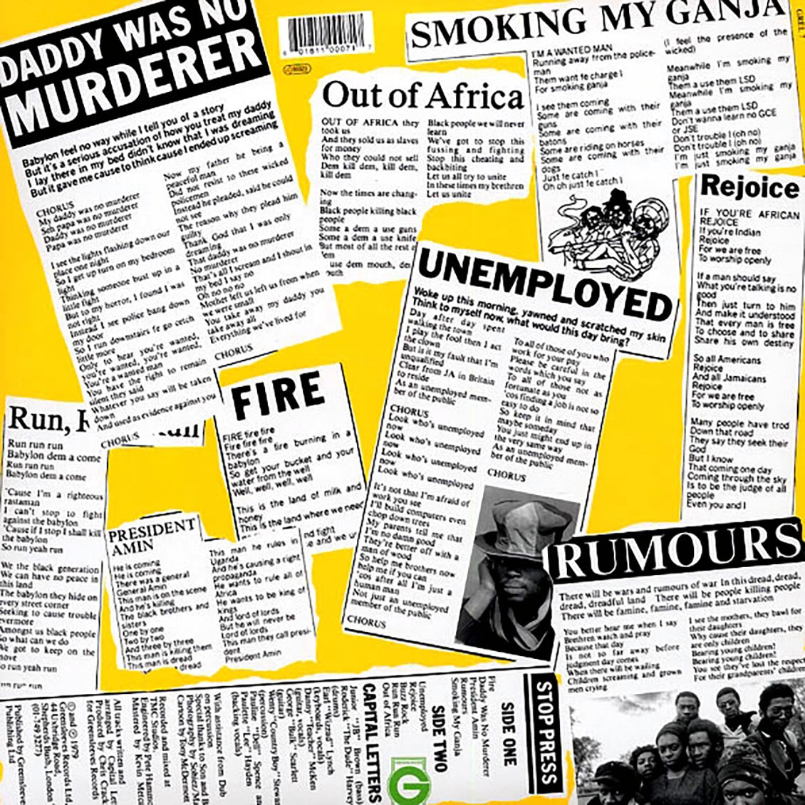 Capital Letters - Headline News vinyl LP back cover