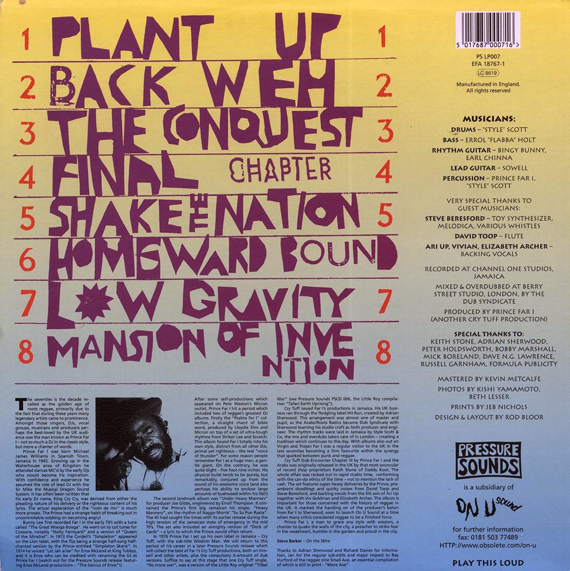 Prince Far I - Cry Tuff Dub Encounter Chapter 3 (FIRST PRESS) vinyl LP back cover