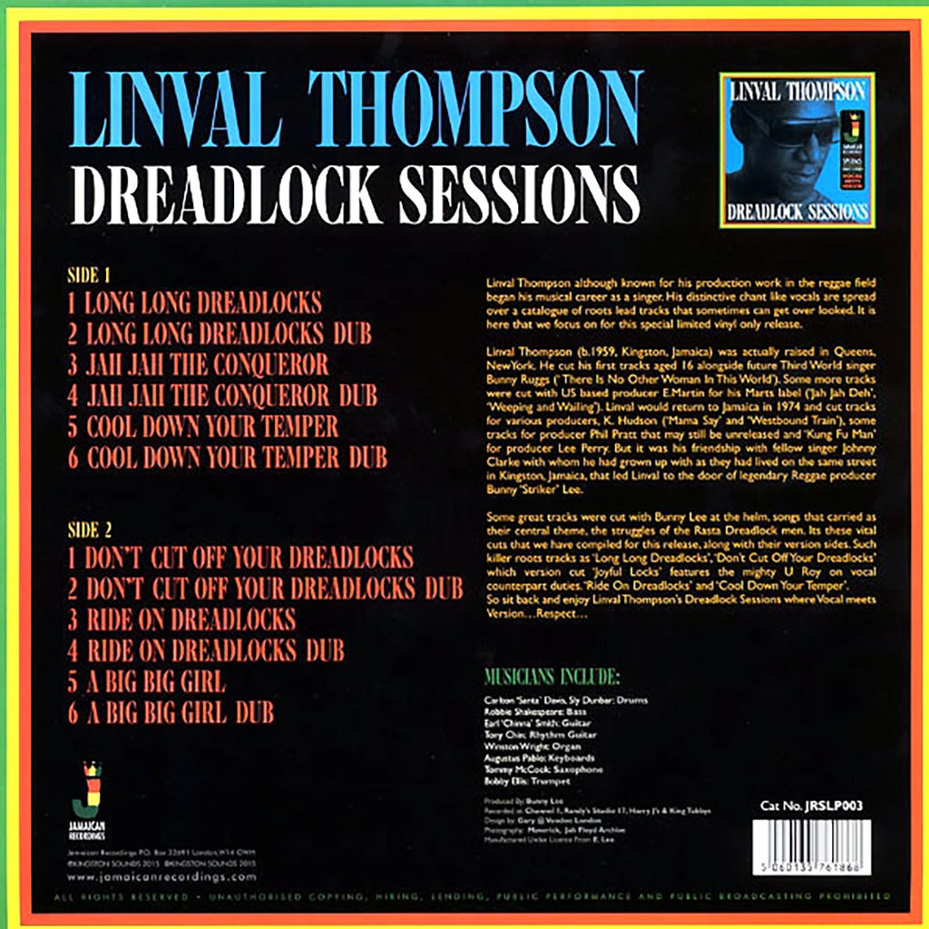 Linval Thompson - Dreadlock Sessions (ltd. ed.) (180g) (colored vinyl) vinyl LP back cover