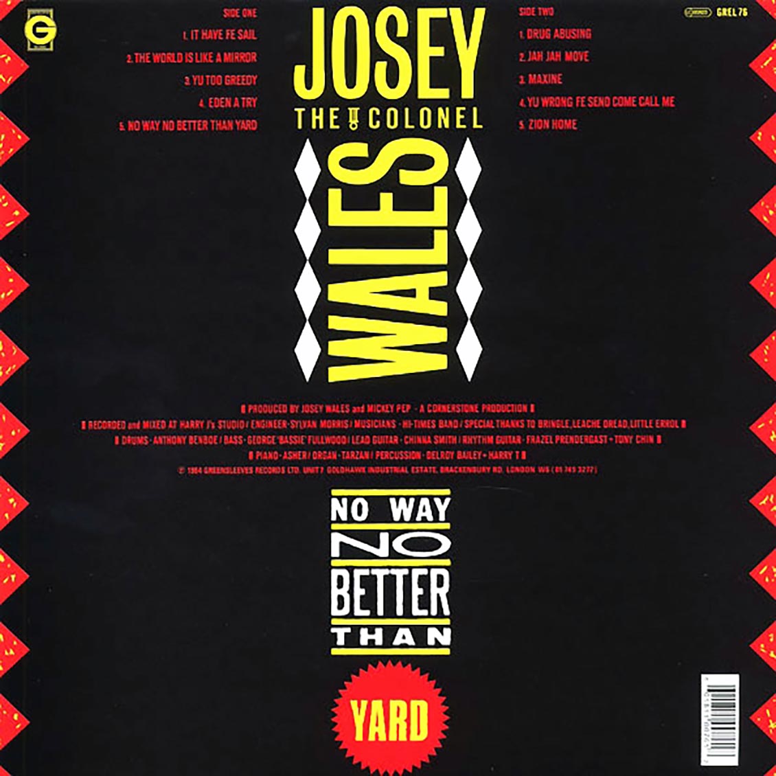 Josey Wales - No Way No Better Than Yard vinyl LP back cover