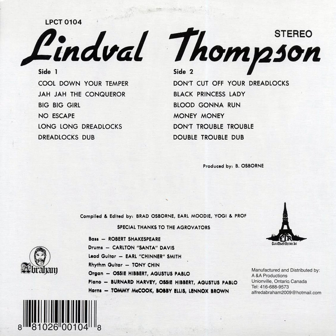 Linval Thompson - Cool Down vinyl LP back cover