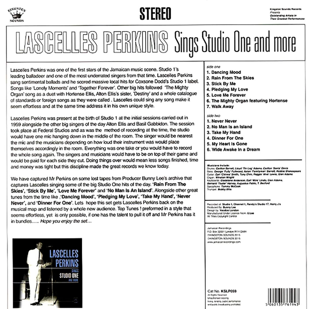 Lascelles Perkins - Sings Studio One And More (180g) vinyl LP back cover