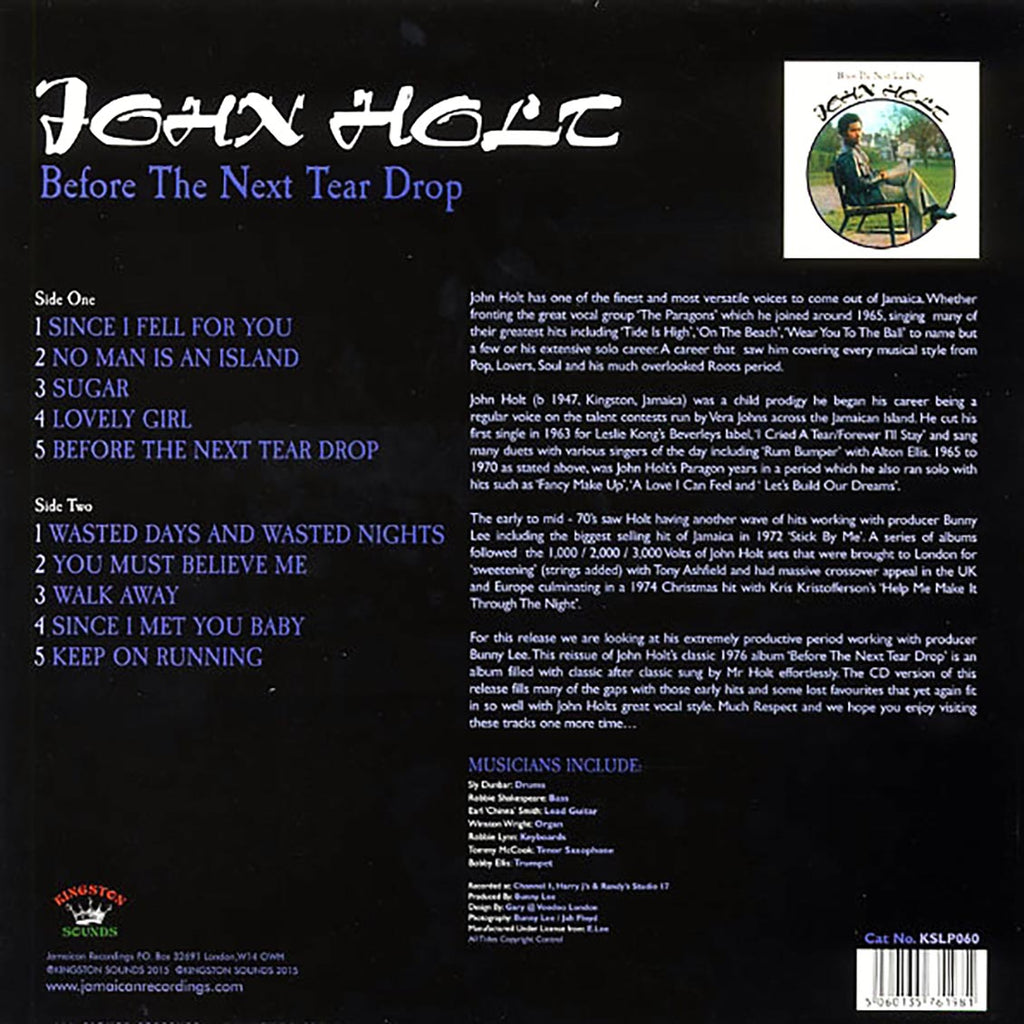 John Holt - Before The Next Teardrop Falls (180g) vinyl LP back cover