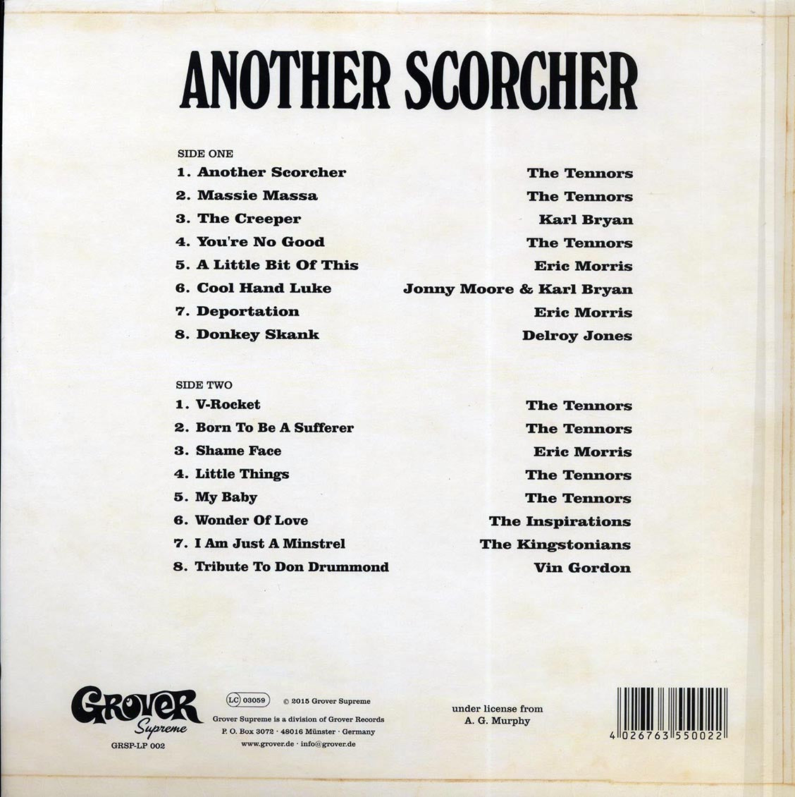 Tennors, The Inspirations, Eric Jones, Etc. - Another Scorcher (180g) vinyl LP back cover
