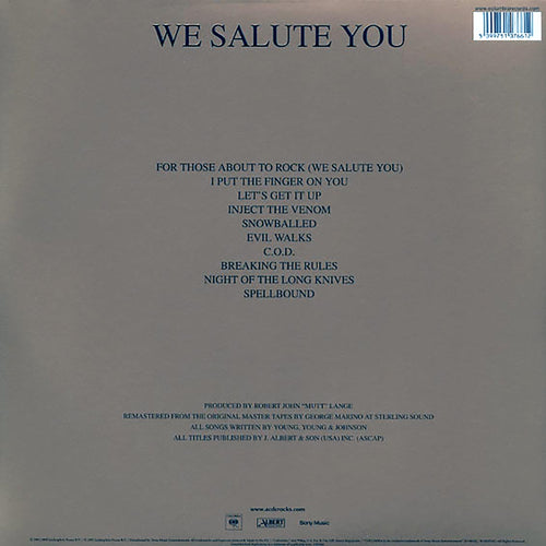 AC/DC - For Those About To Rock We Salute You (180g) vinyl LP back cover