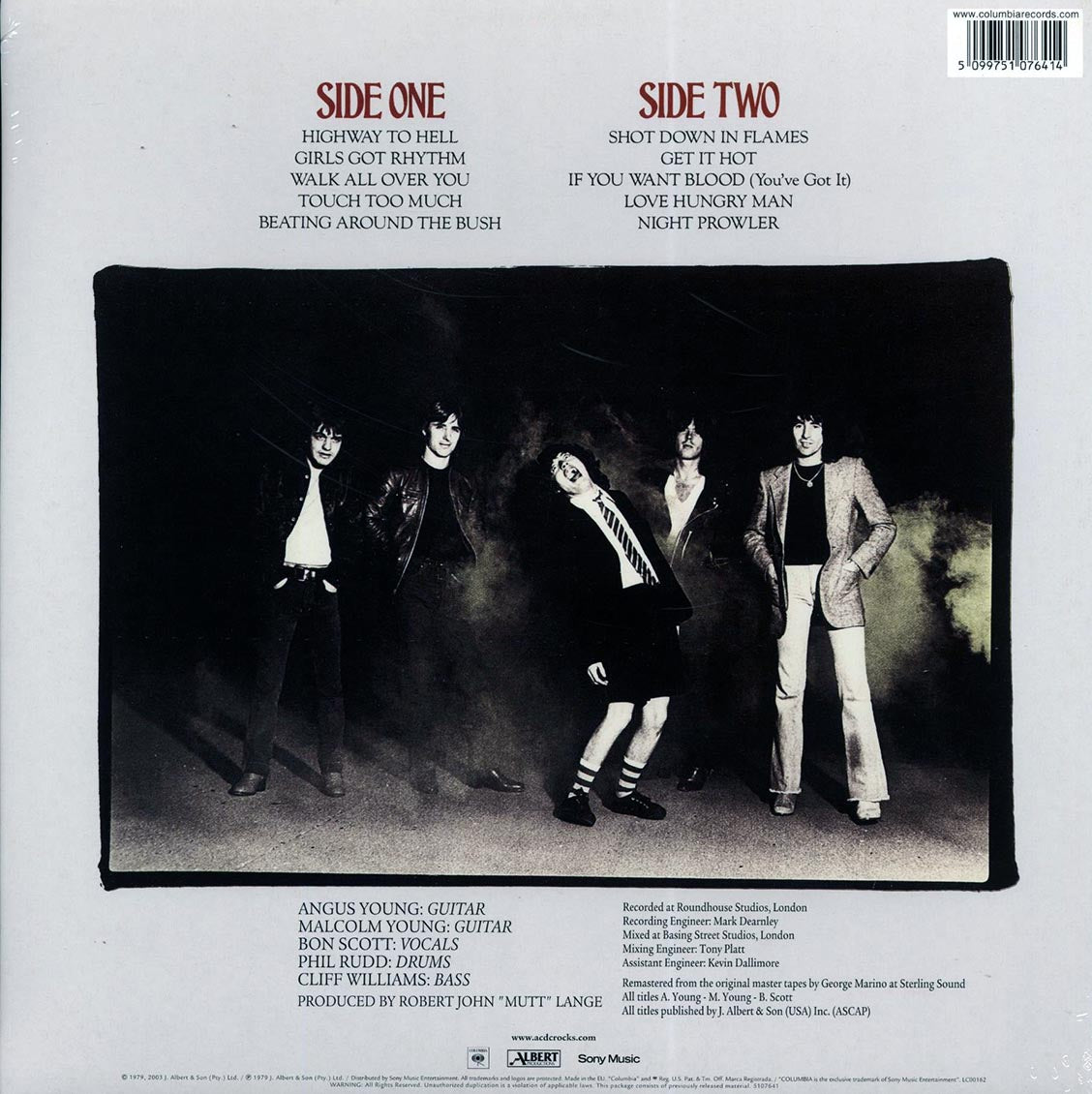 AC/DC - Highway To Hell (180g) vinyl LP back cover