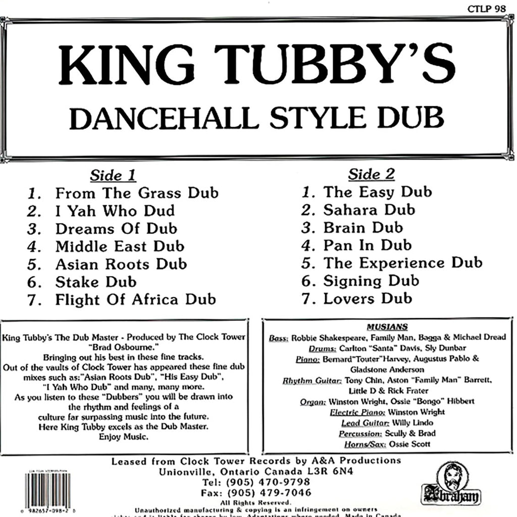 King Tubby - Dance Hall Style Dub vinyl LP back cover