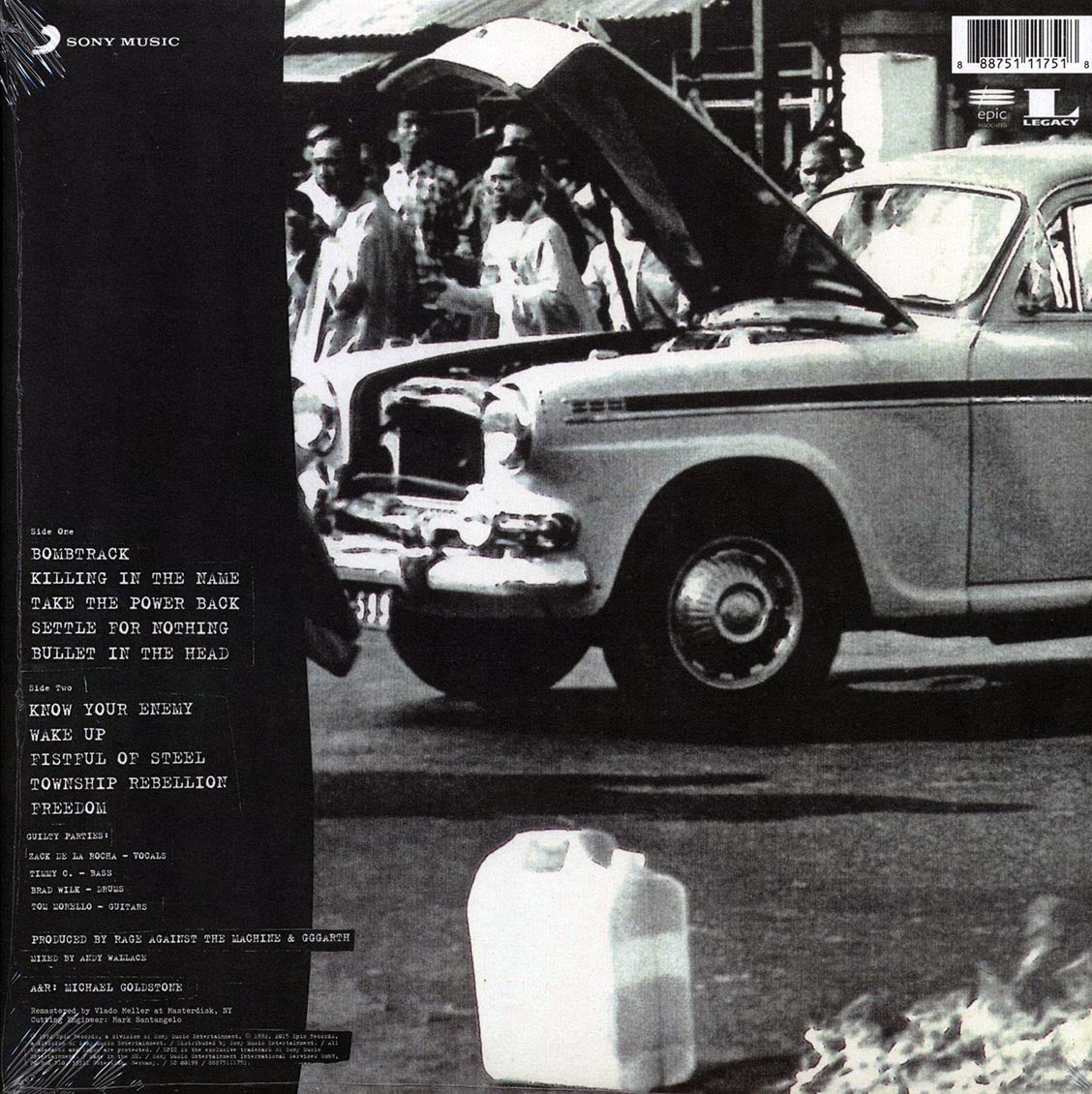Rage Against The Machine - Rage Against The Machine (180g) vinyl LP back cover