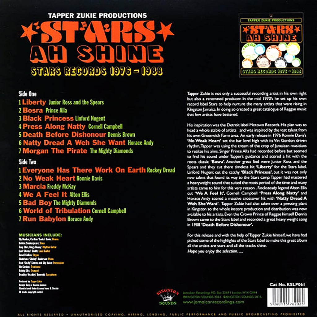 Prince Alla, Horace Andy, Frankie Jones, Jr. Ross & The Spears, Etc. - Stars Ah Shine: Stars Records 1976-1988 (180g) vinyl LP back cover