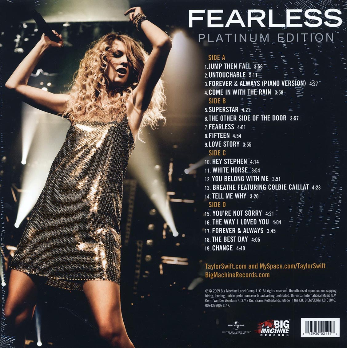 Taylor Swift - Fearless: Platinum Edition (2xLP) (180g) vinyl LP back cover