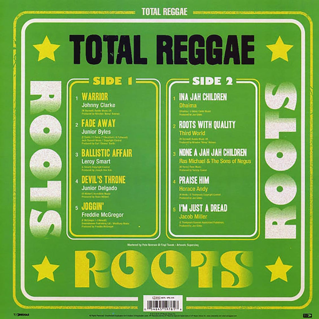 Ras Michael, Jacob Miller, Jr. Byles, Horace Andy, Etc. - Total Reggae: Roots vinyl LP back cover
