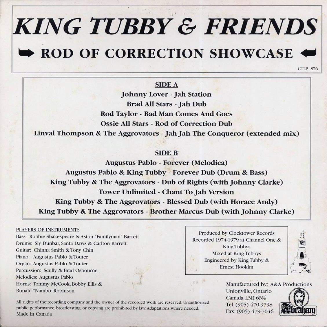 Augustus Pablo, King Tubby, Linval Thompson, Rod Taylor, Etc. - Rod Of Correction Showcase vinyl LP back cover