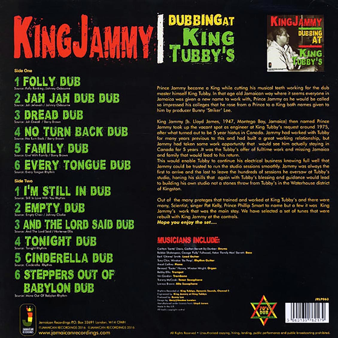 King Jammy - Dubbing At King Tubby's (180g) vinyl LP back cover