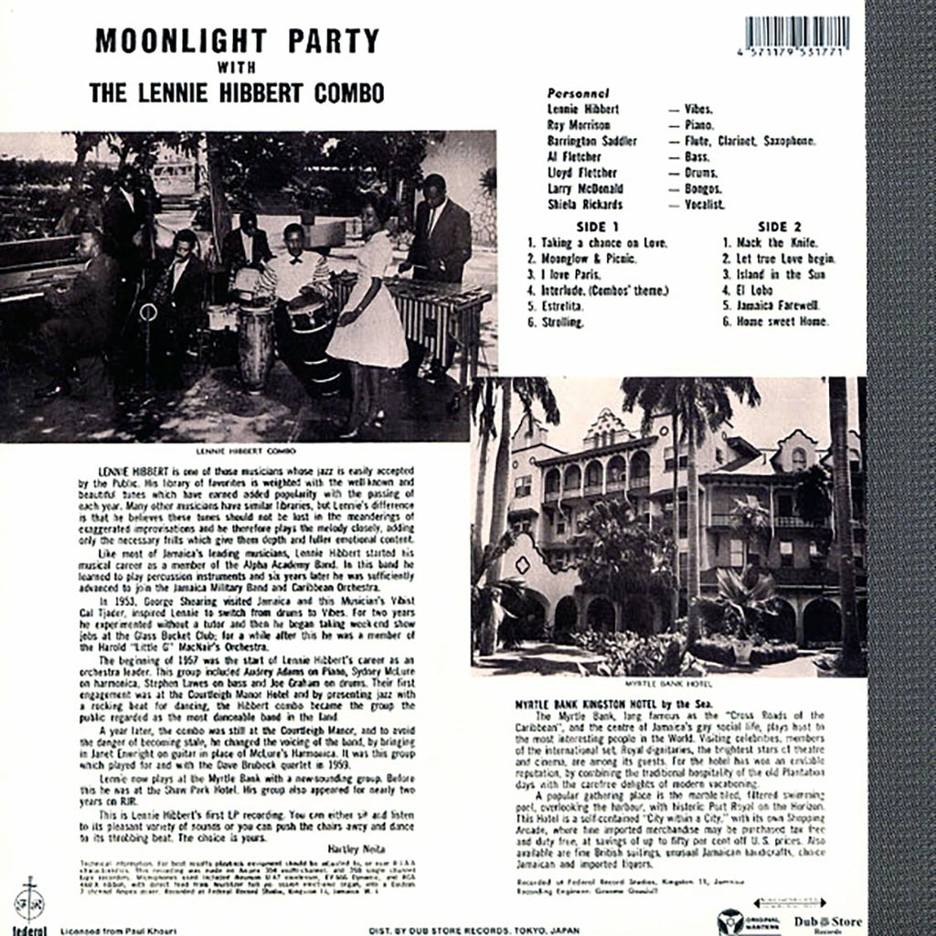 The Lennie Hibbert Combo - Moonlight Party At The Myrtle Bank Hotel (Japan) (Japan press) vinyl LP back cover