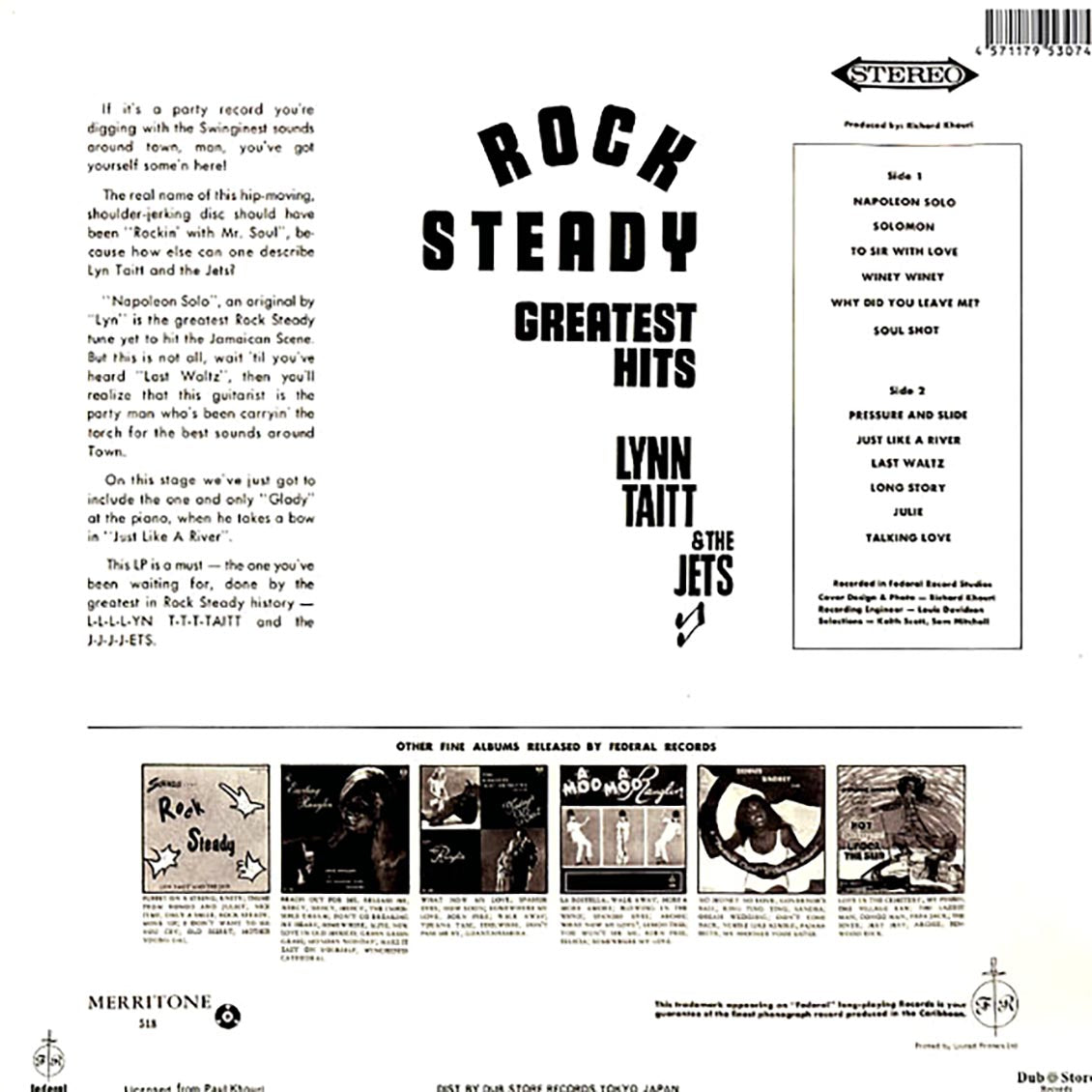 Lynn Taitt & The Jets - Rock Steady: Greatest Hits (Japan) (Japan press) vinyl LP back cover