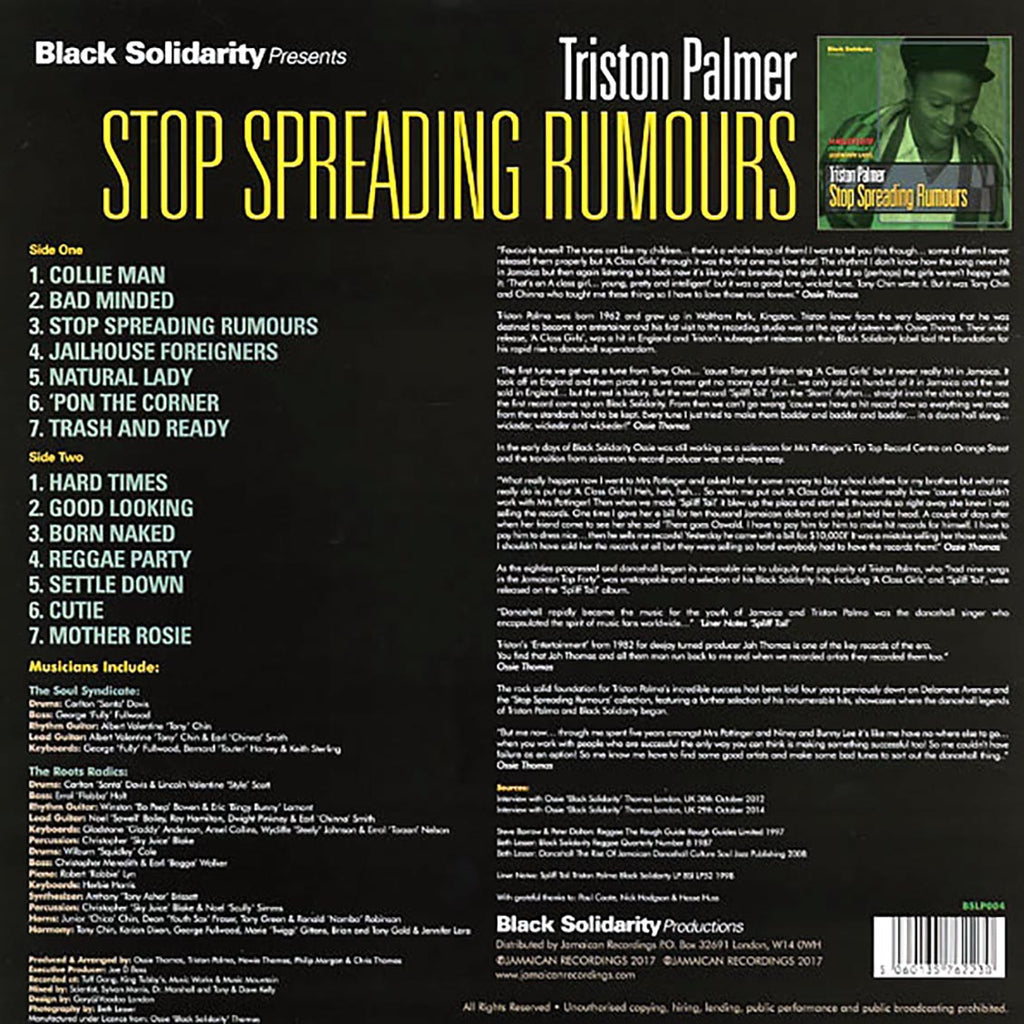 Triston Palmer - Stop Spreading Rumors (180g) vinyl LP back cover