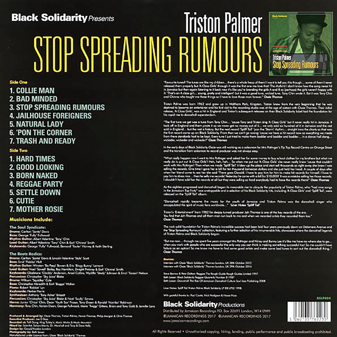 Triston Palmer - Stop Spreading Rumors (180g) vinyl LP back cover