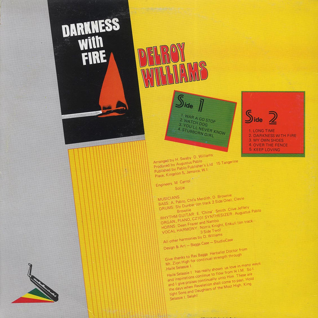 Delroy Williams - Darkness With Fire (Jamaica press) (orig. press) vinyl LP back cover