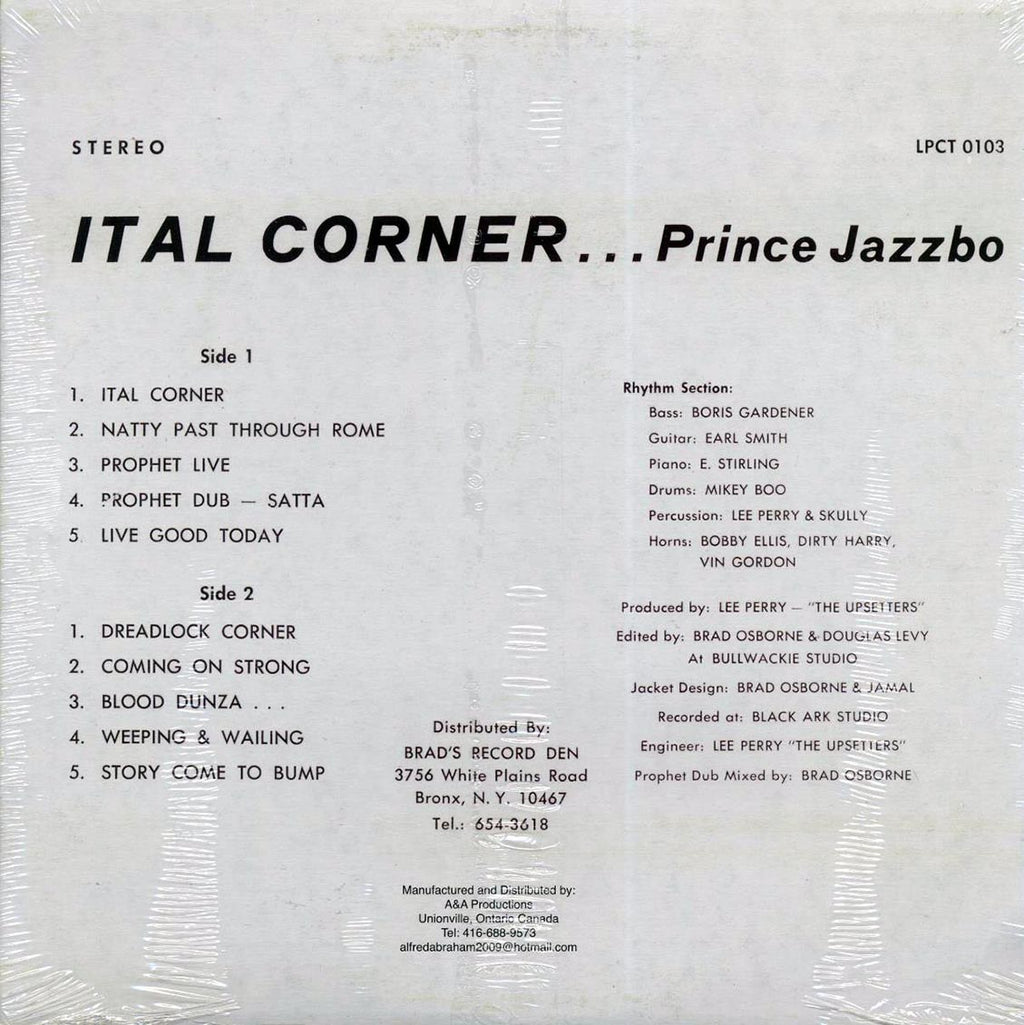 Prince Jazzbo - Ital Corner vinyl LP back cover