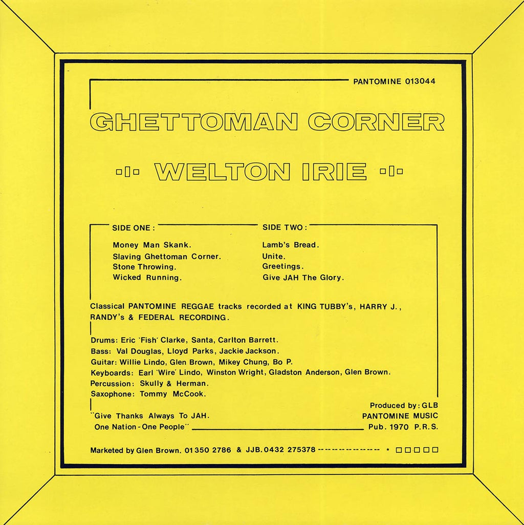 Welton Irie - Ghetto Man Corner (ltd. ed.) vinyl LP back cover