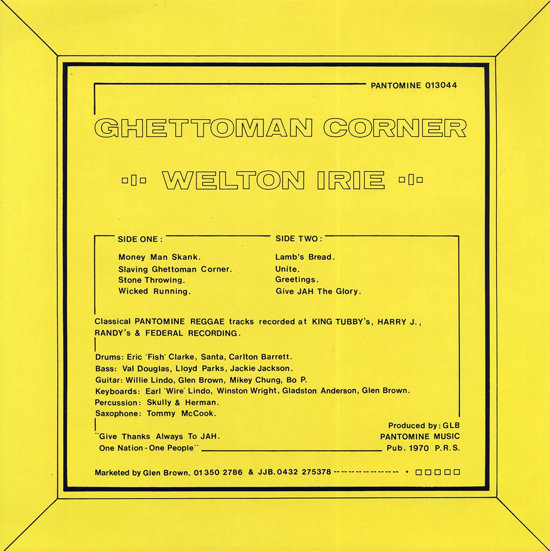 Welton Irie - Ghetto Man Corner (ltd. ed.) vinyl LP back cover