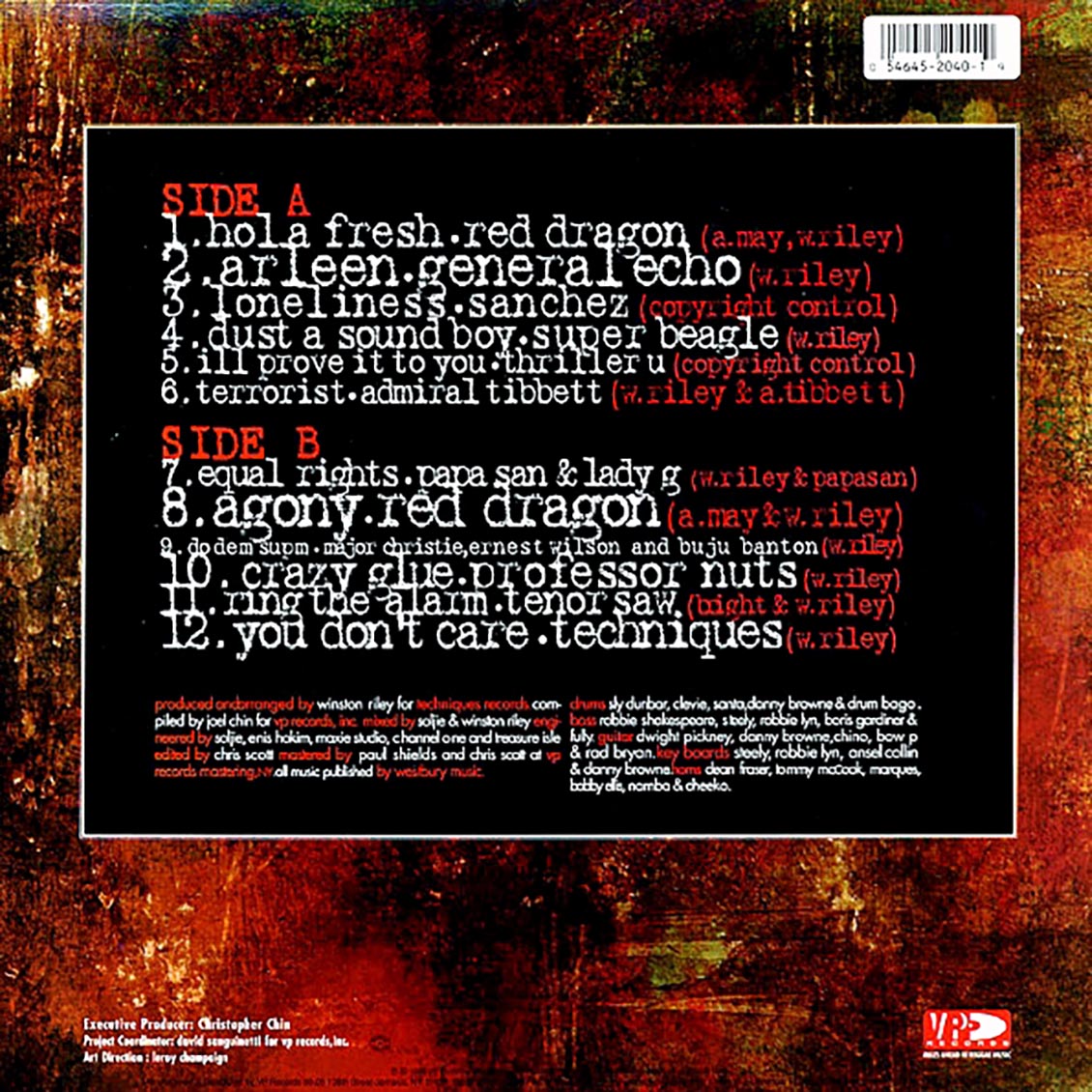 Tenor Saw, Papa San, Professor Nuts, Super Beagle, Etc. - Techniques Vault vinyl LP back cover