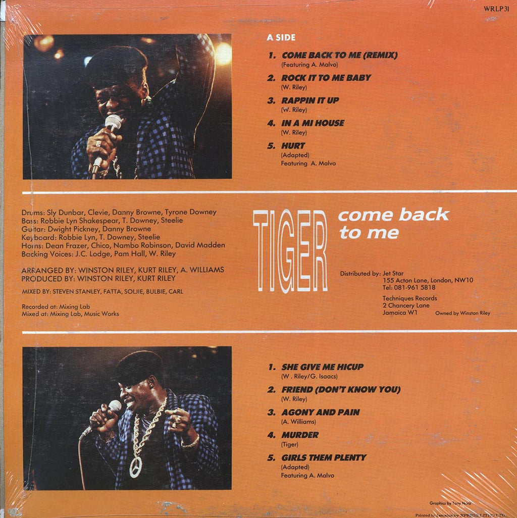 Tiger - Come Back To Me (orig. press) vinyl LP back cover