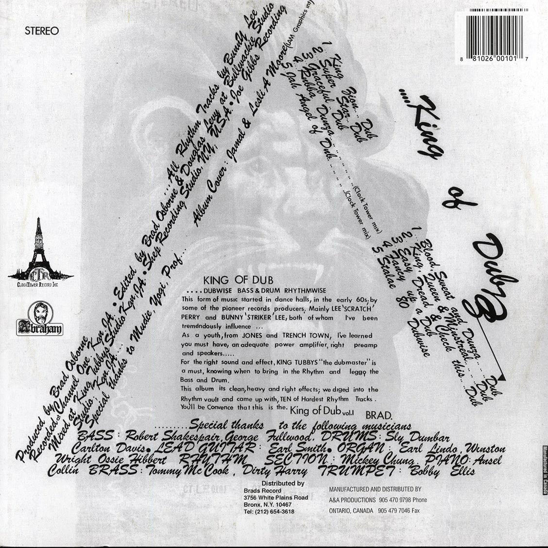 Sly & Robbie, King Tubby - King Of Dub vinyl LP back cover