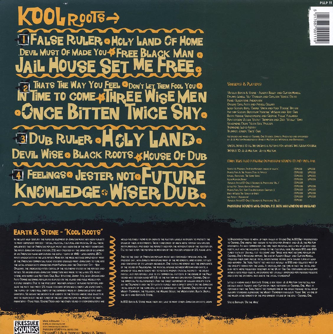 Earth & Stone - Kool Roots + Dub (FIRST PRESS) (2xLP) vinyl LP back cover