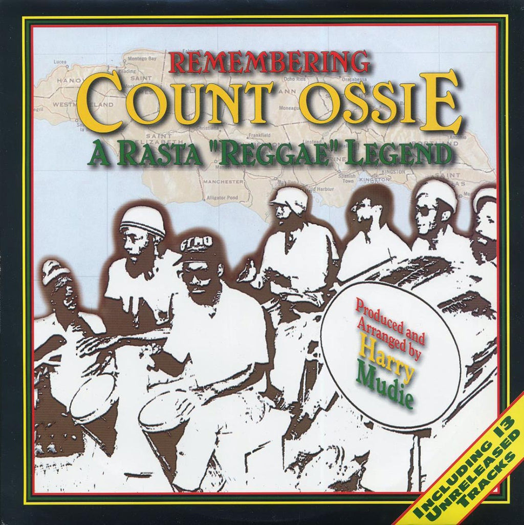 Count Ossie - Remembering Count Ossie: A Rasta Reggae Legend (1996 FIRST PRESS) (orig. press) (green vinyl) vinyl LP front cover