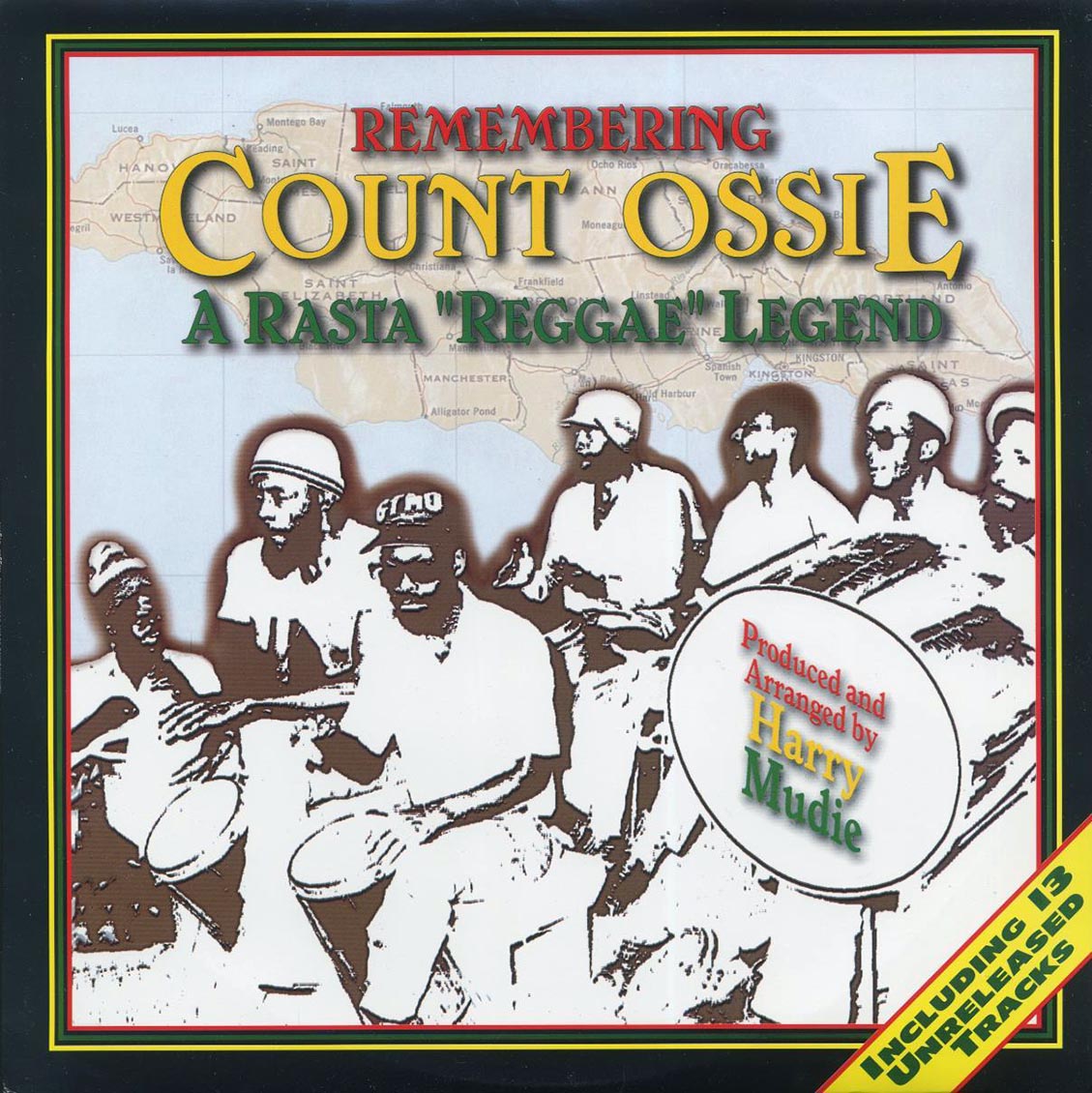 Count Ossie - Remembering Count Ossie: A Rasta Reggae Legend (1996 FIRST PRESS) (orig. press) (green vinyl) vinyl LP front cover