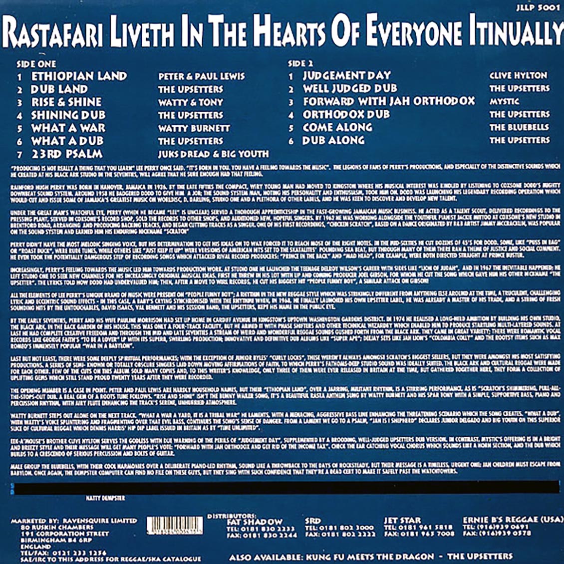 Lee Perry, Watty Burnett, Juks Dread, Etc. - Rastafari Liveth Itinually vinyl LP back cover